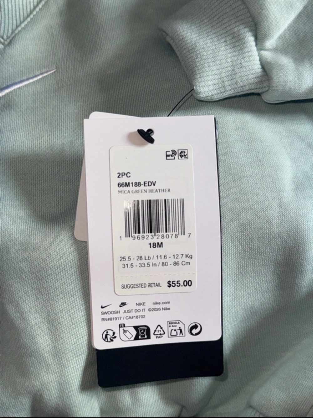 Nike Mint Green Crewneck Sweatshirt with White Swoosh - Picture 3 of 3